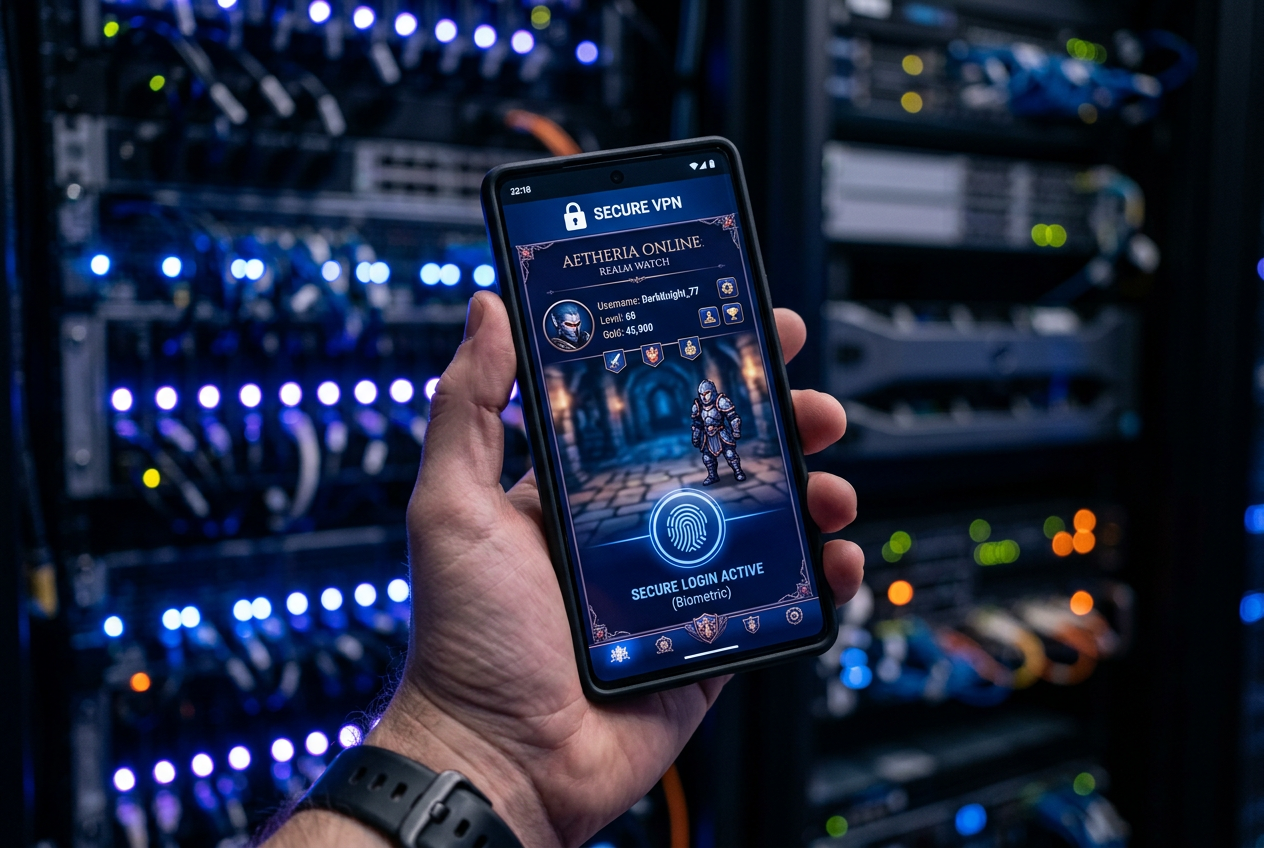 A smartphone showing a secure mobile casino interface with encryption symbols.